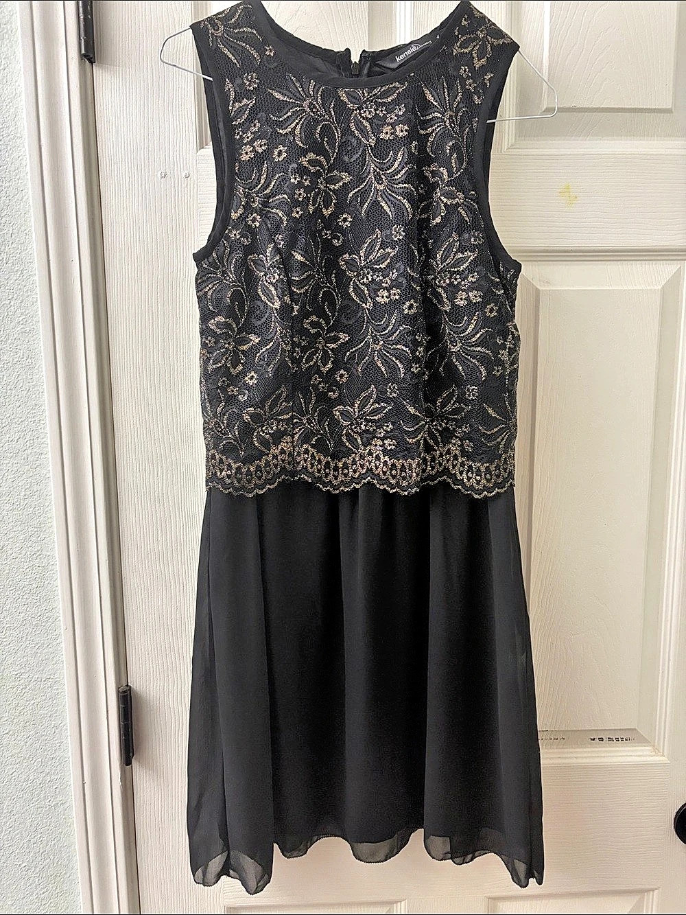 Kensie Metallic Lace Fit & Flare Dress Black & Gold Size 4